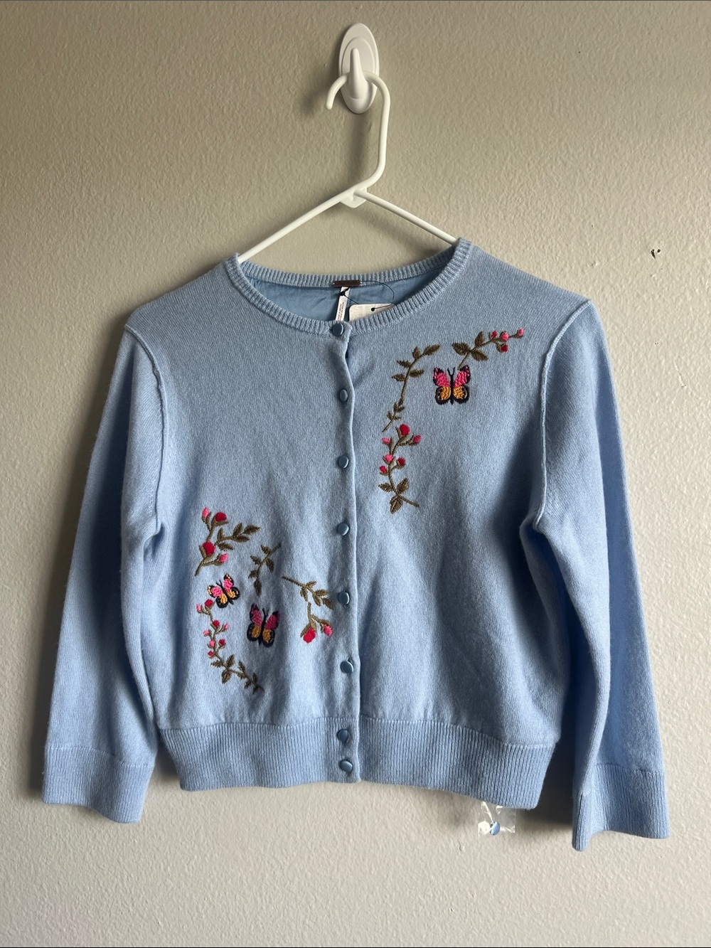 Free People Wool Cashmere Embroidered Silk Lined Cardigan Sweater Size Small